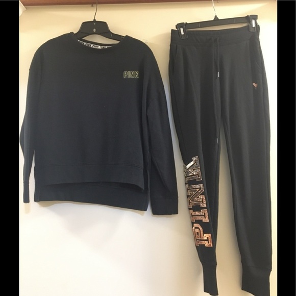 44. Pink Victoria Secret Sweatshirt Jogger Set XS - Picture 2 of 10